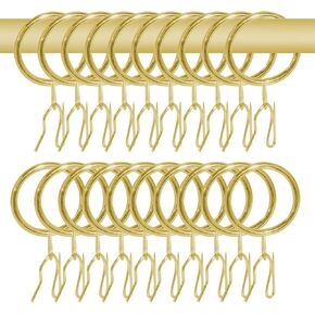 30 Pcs Metal Curtain Drapery Rings Curtain Rod Rings and 30 Pcs Metal Curtain Drapery Hooks Drapery Pins, 30 mm Internal Diameter Decorative Curtain Hanging Rings for Curtain & Rods (Gold)