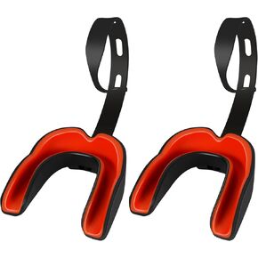 2 Pcs Football Mouth Guard with Strap, Big Size Soft Youth Mouth Guard Football Mouthpiece, Professional Mouth Guard Sports for Basketball, Boxing, Rugby, MMA, Hockey for Adult & Youth (Black-Red)