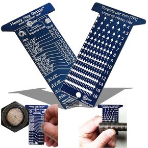 Heavy Hex Nut, Bolt & Stud Measuring Size Gauge & Thread Pitch Checker for Inches (not Metric).