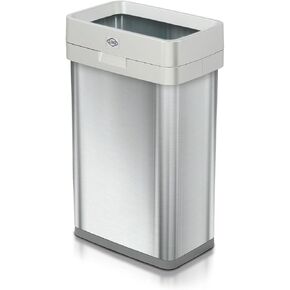 Clorox 13 Gallon Trash Can - 50L Slim Open Top Garbage Bin for Commercial Spaces, Kitchen, Office - Narrow Rectangular Stainless Steel Body with Hinged Rim and Odor Protection