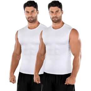 Niksa 2 Pack Men's Athletic Compression Shirts Sleeveless Tank Top Dry Fit Running Sports Workout Base Layer Undershirt