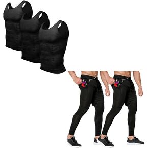 حزمة Odoland - قطعتان من قميص تنحيف الجسم المكون من 3 قطع للرجال وقميص فقدان الوزن وقميص رجالي مضغوط من قطعتين باللون الأسود، مقاس L in Kuwait