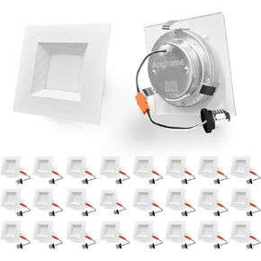 12 Pack 4 Inch Square Retrofit LED Recessed Lighting 5CCT, 11W 1100LM, Selectable 2700K-6000K Dimmable, LED Can Lights Retrofit Recessed Lighting 6 Inch for Ceiling - ETL & ES
