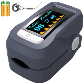 Pulse Oximeter with Alarm, Customizable Alarm Values, Pulse Oximeter with Beep-Beep Audible Alarm, Spo2 Pulse Oximeter, Oxymeter Oximetro with Battery and lanyard (Grey