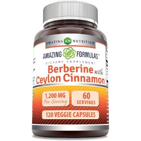 Amazing Formulas Berberine with Pure Ceylon Cinnamon 1200 Mg Per Serving | Premium Complex Supplement | Veggie Capsules | Non-GMO | Gluten Free | Made in USA (1 Pack, 120 Count)