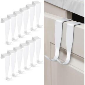 Grevosea 12 Pack Over Cabinet Hook, Stainless Steel Over Door Hooks White Window Hooks Door Hooks Outdoor Coat Hooks, Bathroom Door Coat Hooks for Drawer Cabinet Closet Fence Kitchen and Bathroom