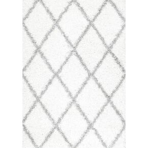 nuLOOM Tess Moroccan Shag Area Rug - 8x10 Shag Area Rug Modern/Contemporary White/Grey Rugs for Living Room Bedroom Dining Room Nursery