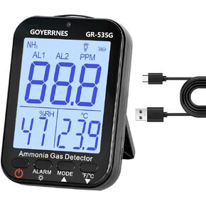 Ammonia Gas Meter Detector, NH3 Gas Monitor Sensor with Range 0-100 ppm, Portable Air Quality Detector Meter for Farm, Poultry, Pig & Livestock (Rechargeable)