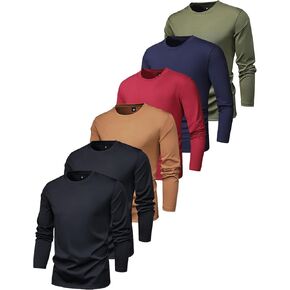 6 Packs Solid Crew Neck Men's Fashionable Long Sleeve Sports T-Shirt, Comfortable and Versatile