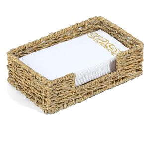Seagrass Napkin Holder for Dining Table, Flat Square Napkin Holder for Paper Napkins Cocktail Modern Wicker Napkin Dispenser for Kitchen Farmhouse Restarurant