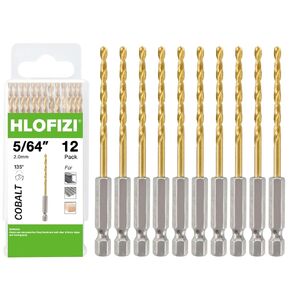 3/16" Cobalt Drill Bit with Hex Shank (12 Pack), Impact Titanium Twist Drill Bits for Metal, Stainless Steel, Cast Iron and Wood