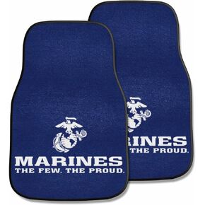 FANMATS 6554 U.S. Marines Front 2-Piece Military Logo Carpet Car Mat Set, Front Row Automotive Floor Mats, Non-Slip Backing - Black