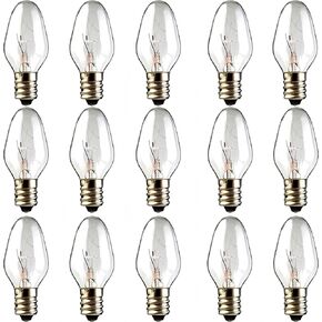 7 Watt Night Light Bulb and Salt Lamps Replacement Bulbs,C7/120 V/45 Lumen,E12 Candelabra Base,Warm White Glow - Dimmable,15 Packs