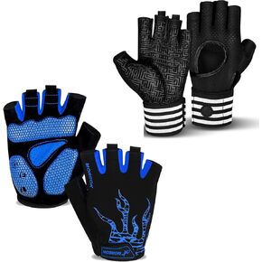 MOREOK Cycling Gloves Exercise Workout Gloves AK050 One Pair （Blue-Large） Weight Lifting Gym Workout Gloves MK1005 One Pair（Black-Large）