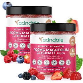 90ct 15-in-1 Pure Magnesium Glycinate Gummies 400 mg/serv- with Magnesium Taurate, Magnesium Malate, Ashwagandha, Tart Cherry, Magnolia Bark. Glicinato de Magnesio for Calm Sleep Aid & Stress Relief*