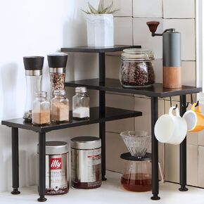 Apicizon Kitchen Countertop Organizer, Bathroom Counter Organizer, 3 Tier Moveable Corner Shelf, Space Saving for Kitchen Counter, Coffee Bar, Bathroom Sink, Plant Shelf, Rustic Brown