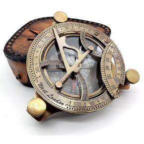 5MOONSUN5's Nautical West London Sundial Compass 4'' inches Premium Quality Handcrafted Brass Compass with Hand Stitched Leather CaseBox Maritime Decor Gifts Steampunk Collectibles