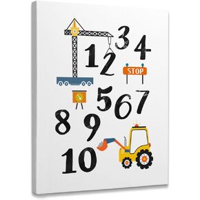 To Go To Sleep I Count Diggers Framed Canvas Wall Art Decor 11×14 inch, Cartoon Construction Trucks Print Painting Artwork Home Wall Decoration For Living Room Nursery Boys Kids Room Bedroom