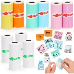 10 Rolls Thermal Mini Printer Paper for Inkless Mini Printer, 5 Rolls Thermal Sticky Paper & 5 Rolls Thermal Plain Paper, 57X25mm, for Notes Journal Memo Photo Study