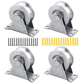 4 Pcs Cable Pulley Wheel Stainless Steel, U Groove Wheel Pulley Block Super Silent Wall Mounted Lifting Pulley Block, Double Bearing Rope Pulley for Gym Equipment, Pulley System, Sliding Gate