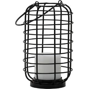 Foreside Home & Garden Black Round Metal Wire Pillar Candle Holder with Handle