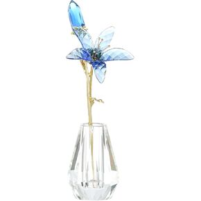 Crystal Calla Lily Flower Figurine Collectible Wedding Bouquets with Crystal Vase for Home Wedding Party Decor, Purple Flower with Sliver Metal Stem
