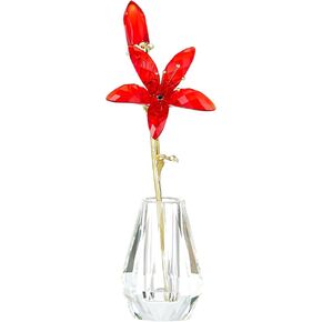 Crystal Calla Lily Flower Figurine Collectible Wedding Bouquets with Crystal Vase for Home Wedding Party Decor, Purple Flower with Sliver Metal Stem