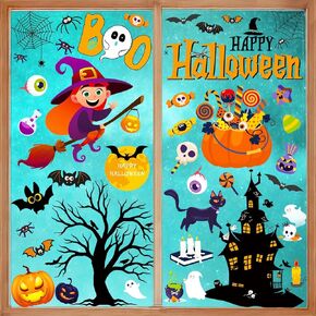 Breezy Valley 9 Sheets Halloween Window Clings Decorations Decor for Kids - Halloween Party Decorations Indoor for Home Office, Cute Halloween Double Side Window Clings Decals for Glass Windows Door