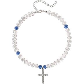 Beaded Baseball Necklace, 16in Baseball Rhinestone Necklace with Cross Pendant Adjustable Bead Chain Necklaces Baseball Accessories Drip Necklace for Baseball Lovers