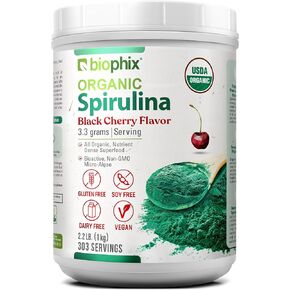 biophix Organic Spirulina Powder 2.2 lb Black Cherry Flavor - Protein-Rich Nutrient-Dense Superfood - Powerful Antioxidant - Supports Immune Health
