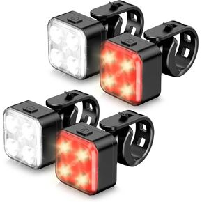 Akale Bike Lights Set, Rechargeable Bicycle Lights Front and Rear, 4 Light Mode Options, Bike Headlight, IPX4 Waterproof, Easy to Install for Men Women Road （ 2 Pack ）