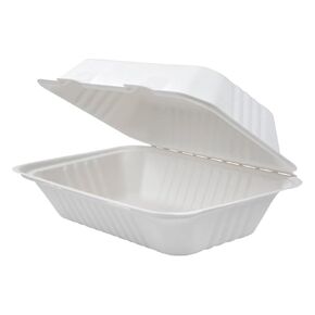Eco-Products Compostable Vanguard 9"x6" Clamshell To Go Containers, Case of 500, Light Takeout Food Sandwich Box, White Renewable Molded Fiber, No-Added PFAS, Grease/Cut Resistant, ASTM, BPI-Certified