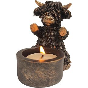 Candle Holder for Pillar Candles, Handmade polyresin Black Candlestick Holders, Cute Highland Cow Decorative Candle Stick Holder for Dinning Table Centerpieces, Gift for Highland Cow Lover Choice