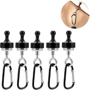 Camping Magnetic Hooks,Magnet Clip Hanger with Carabiner,Heavy Duty Earth Magnets, Cruise Hanging, Multifunctional Tent Canopy Magnetic Hooks, Suitable Camping Hiking Traveling, 5 Pack