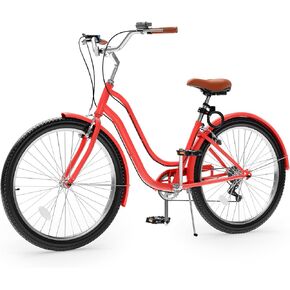 YITAHOME 24 & 26 Inch Beach Cruiser Bike, 7 Speed & Single Speed Commute Bike, Step-Through Bicycle for Adult Women & Men, Steel Frame Cruiser Bike with Full Front & Rear Fenders