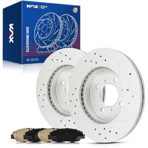 KAX Front Brake Kit, Drilled and Slotted Brake Rotors, Ceramic Brake Pads | Fits CTS 2008-2011 2013-2014, Automotive Replacement Brake Kit