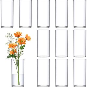 Amazing Abby - Viola Piccolo - Acrylic Cylinder Vases (12-Piece Set), Plastic Cylindrical Flower Vases for Wedding Centerpieces, Home Decorations, Office Ornaments, Shatter-Proof, 6" (H)