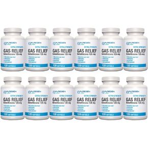 Puregen Labs Extra Strength Gas Relief Softgels with Simethicone 125 mg EXP 02/2024 | Fast Relieve of Pressure, Bloating and Painful Discomfort – 12 Pack | Total 1440 Softgels