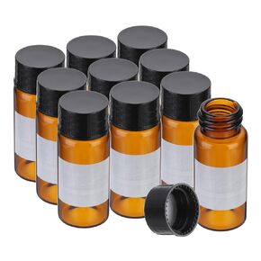 PATIKIL 10pcs 30ml Small Clear Glass Vials with Black Screw Cap, Borosilicate Glass Sample Bottles with Writing Label for Solid Liquid Powder Storage