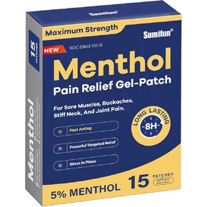 Sumifun 5% Menthol Pain Relief Patches - 15 Count Pain Patches for Back, Neck, Shoulder, Elbow, Knee - Menthol Maximum Strength Pain Relief Patches -8 Hours Pain Relief