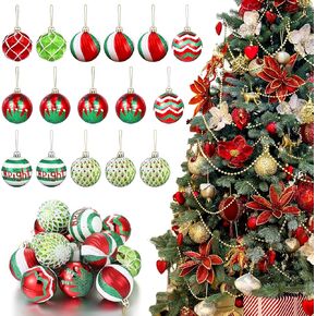 16 Pcs Christmas Tree Ornaments 2.36 Inch Christmas Ball Ornaments Red Green White Shatterproof Christmas Ornaments Set Decorative Hanging Balls for Christmas Tree Decoration(Stylish Style)