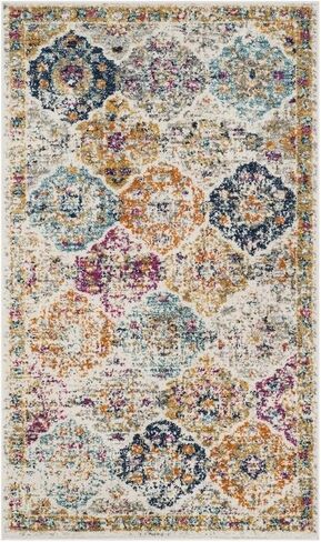 SAFAVIEH Madison Collection Runner Rug - 2'3" x 8', Cream & Multi, Boho Chic Distressed Design, Non-Shedding & Easy Care, Ideal for High Traffic Areas in Living Room, Bedroom (MAD611B) in Saudi Arabia