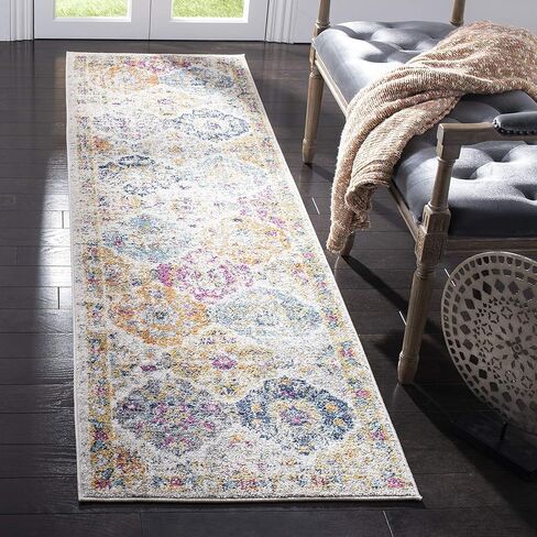 SAFAVIEH Madison Collection Runner Rug - 2'3" x 8', Cream & Multi, Boho Chic Distressed Design, Non-Shedding & Easy Care, Ideal for High Traffic Areas in Living Room, Bedroom (MAD611B) in Saudi Arabia