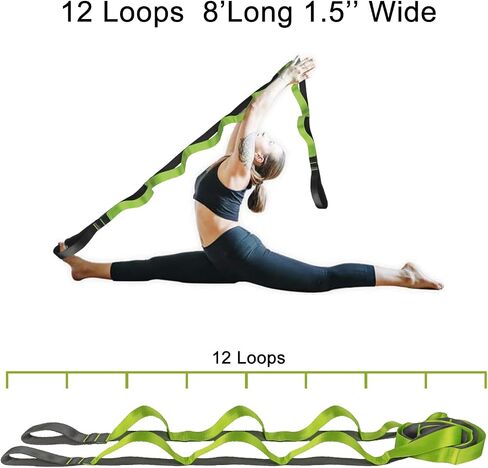 Stretch Strap, 12 Loop Yoga Stretch Strap, Non-elastic Stretch Strap for Stretching, Physical Therapy, Pilates, Dance, Gymnastics, and Athletic Trainers with Carry Bag in Saudi Arabia