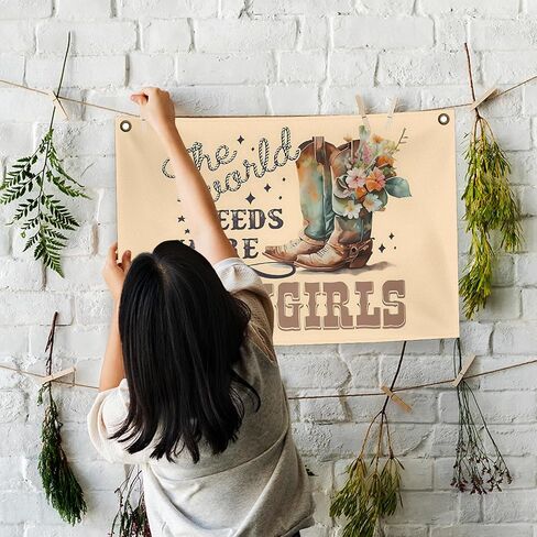 Long Live Cow Girls Canvas Flag,Pink Retro Western Cowgirl Hat Desert Hanging Banner,Gifts For Howdy Lover, Cowgirls Flag Decor 30x20 Inch in Saudi Arabia