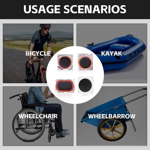 طقم إصلاح إطارات الدراجة، طقم إصلاح الإطارات 21 قطعة، بما في ذلك 4 قطع أذرع من الفولاذ المقاوم للصدأ، 4 قطع من شفرات الإطارات، 6 قطع من مجموعات تصحيحات الأنبوب بدون غراء، 12 قطعة من رقع الفلكنة مع صندوق تخزين محمول in Kuwait