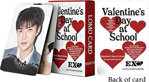 EXO Photocard 55PCS EXO Valentine's Day at School Photo Cards Album Kpop EXO Lomo Cards EXO Merch for Fans Birthday Gift Set for Boys and Girls in Kuwait