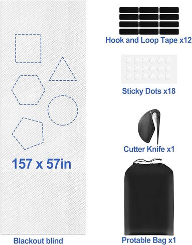 157" x 57" Blackout Curtains for Bedroom - 100% Blackout Window Shades with Hook and Loop Tape | Window Shades for Home Baby Nursery, Bedroom, Dorm Room, Office or Travel (White) in Saudi Arabia