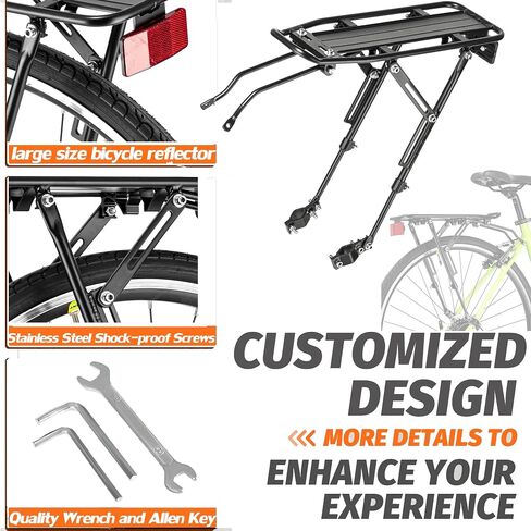 YONTUO Rear Bike Rack with Bike Bag,Bike Cargo Rack with Large Size Reflective and Extra Long Mounting Brackets,Universal Adjustable Touring Carrier Rack,Large Capacity Bike Pannier Rack in Saudi Arabia