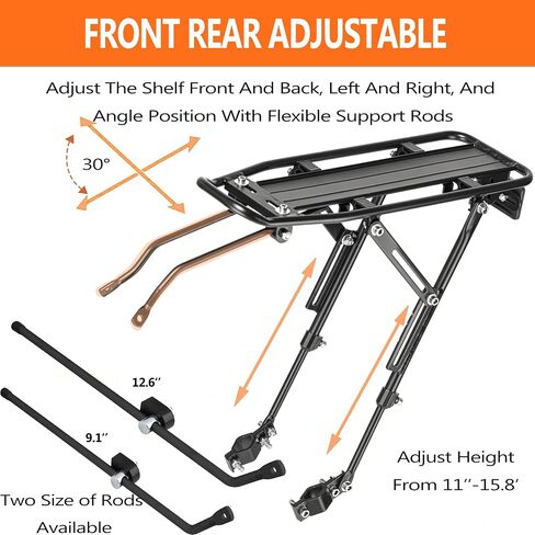 YONTUO Rear Bike Rack with Bike Bag,Bike Cargo Rack with Large Size Reflective and Extra Long Mounting Brackets,Universal Adjustable Touring Carrier Rack,Large Capacity Bike Pannier Rack in Saudi Arabia